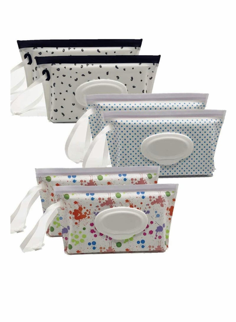 Wet Wipe Pouch 6 Pcs Baby Wet Wipe Pouch Travel Wipes Case Reusable Refillable Wet Wipe Bag Cases Portable Travel Wipes Dispenser Wipe Pouches for Baby, 6 Pack - Image 1